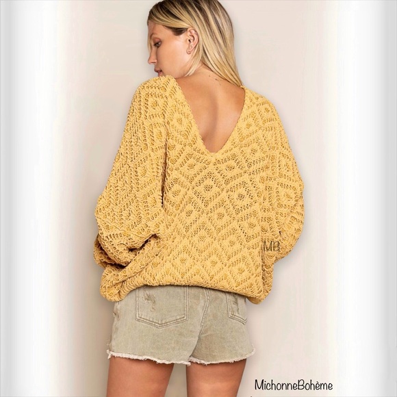 POL Golden Yellow Chenille Honeycomb Sweater Relaxed Fit - Picture 6 of 15